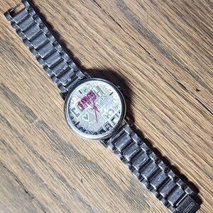 Coach Women's Watch with Silver Band and Pink Dial Accents